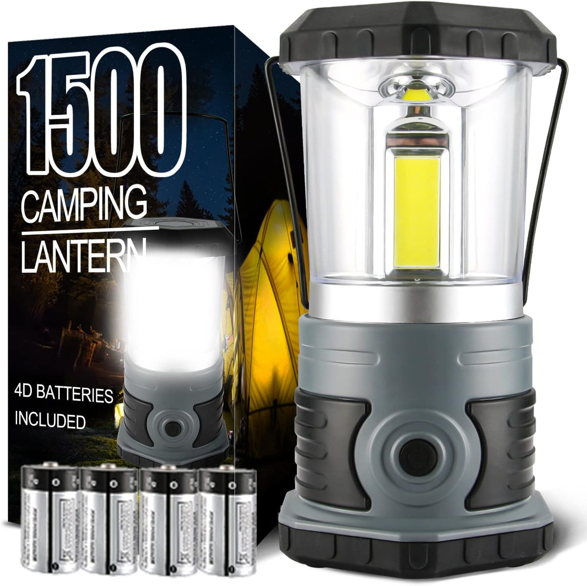 Belro LED camping lantern emitting bright white light, portable outdoor lighting for camping and emergency use