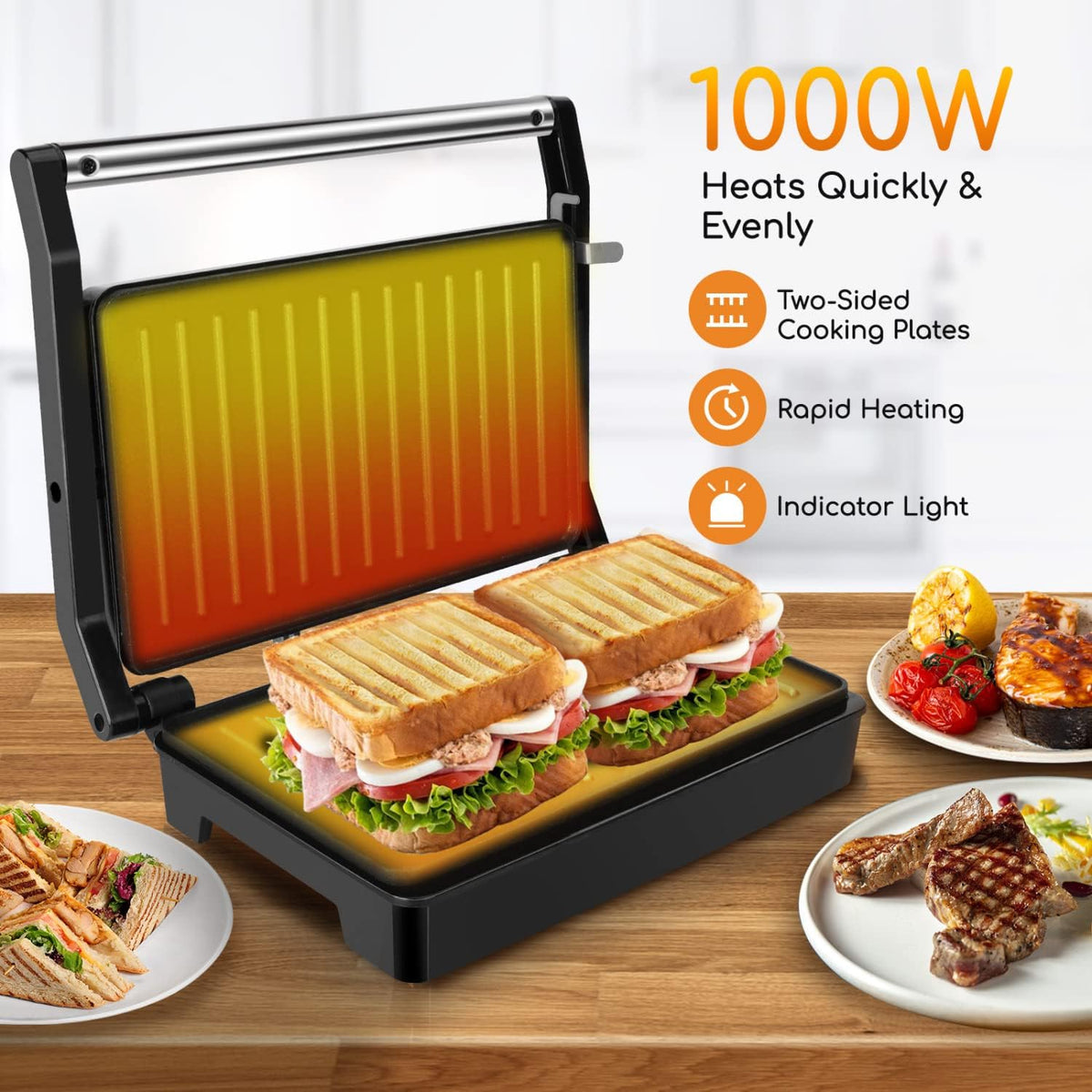 Belro Panini Press Sandwich Maker with non-stick plates, compact design, ideal for quick, delicious grilled sandwiches at home.