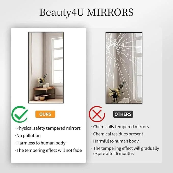 Casavibeo Beauty4U 71-inch full-length mirror with stand, black, made of HD tempered glass for dressing and home decor.