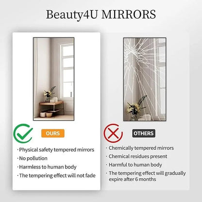 Casavibeo Beauty4U 71-inch full-length mirror with stand, black, made of HD tempered glass for dressing and home decor.
