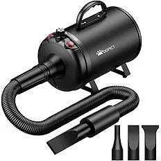 Casavibeo pet dryer with adjustable speed and temperature, 5.2HP/3800W dog grooming hair blower with 3 nozzles