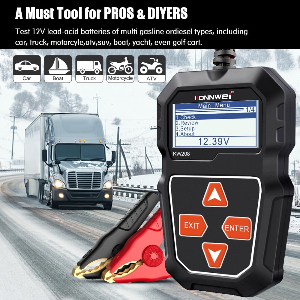 Belro car alternator battery tester showing digital display and testing leads on a white background.