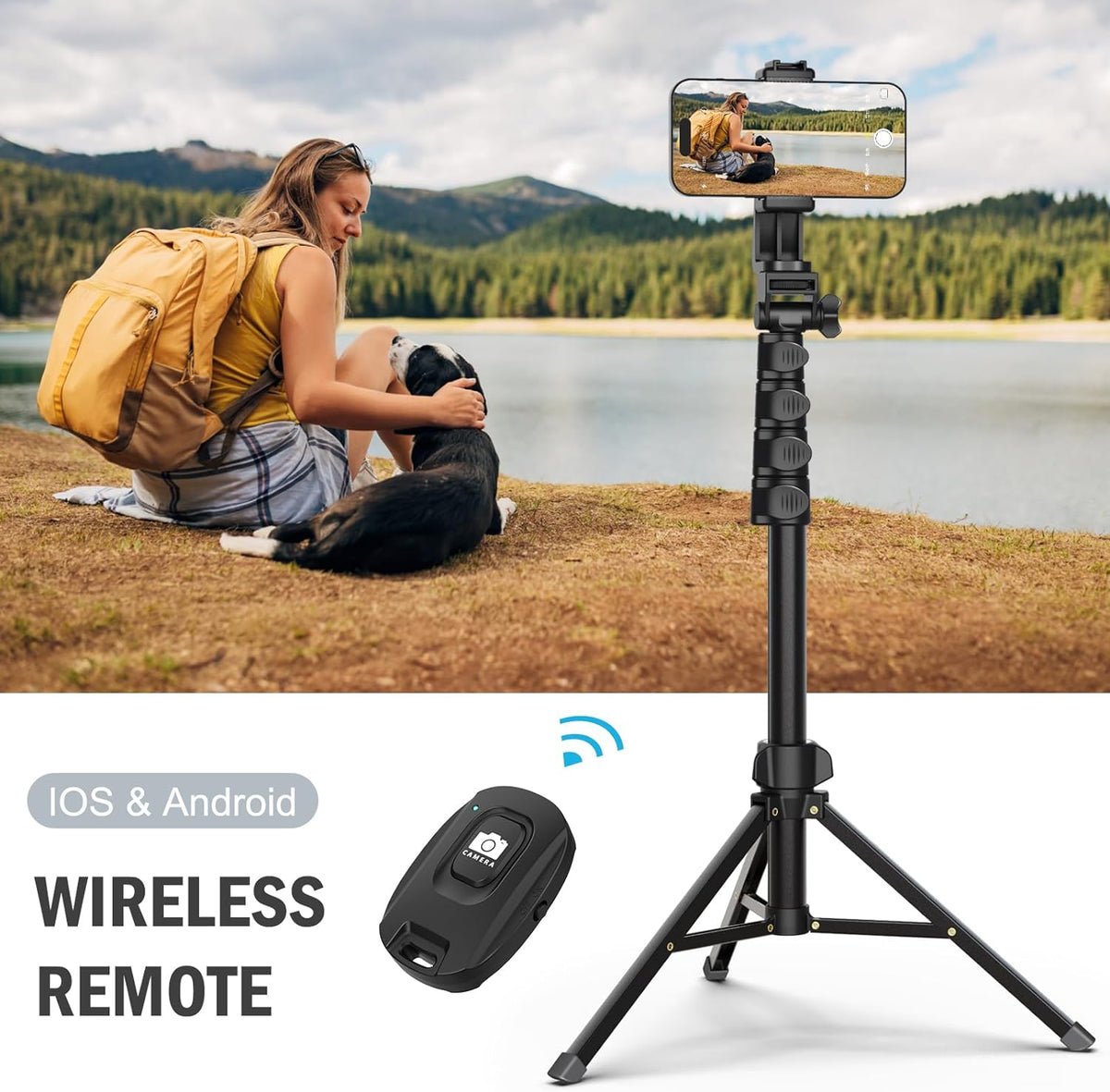 Belro portable tripod mount stand for cell phones and cameras, compact electronics camera accessory in black