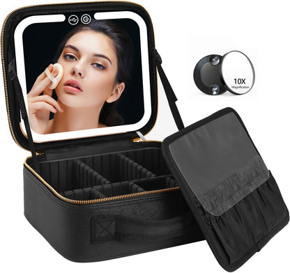 Belro makeup bag with built-in mirror and LED lights, compact travel case for cosmetics and beauty essentials.