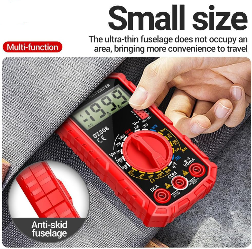 Belro electrical test kit with digital multimeter showing digital display and test probes on a white background.