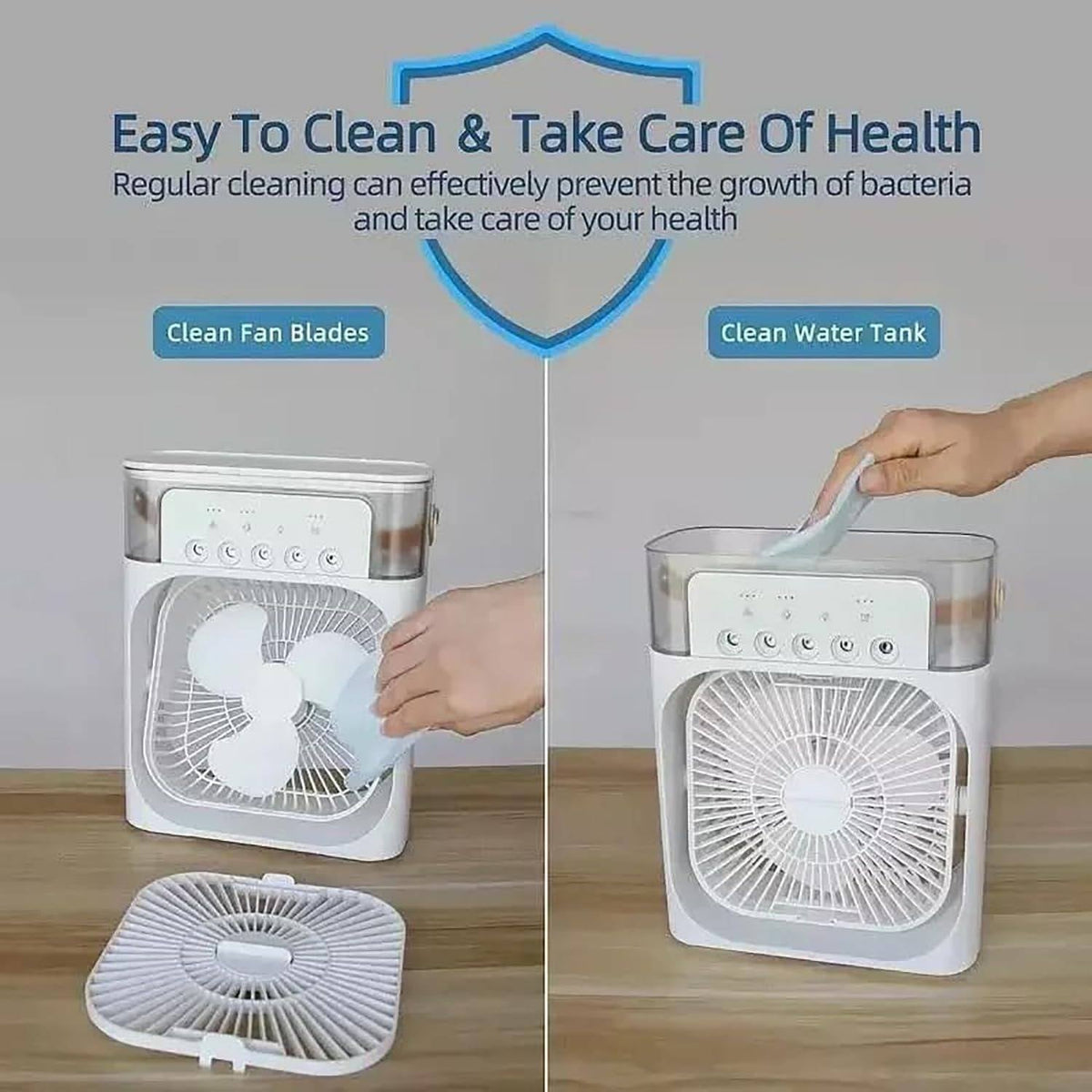 Belro desk fan with white blades and adjustable stand, ideal for home cooling and air circulation.
