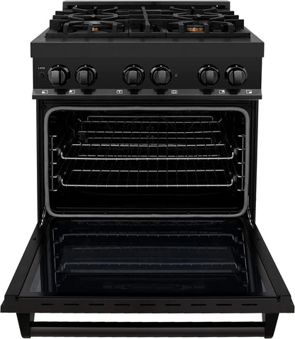 Casavibeo ZLINE Legacy 30-inch dual fuel range with four oven burners and a spacious cooktop, stainless steel finish visible.