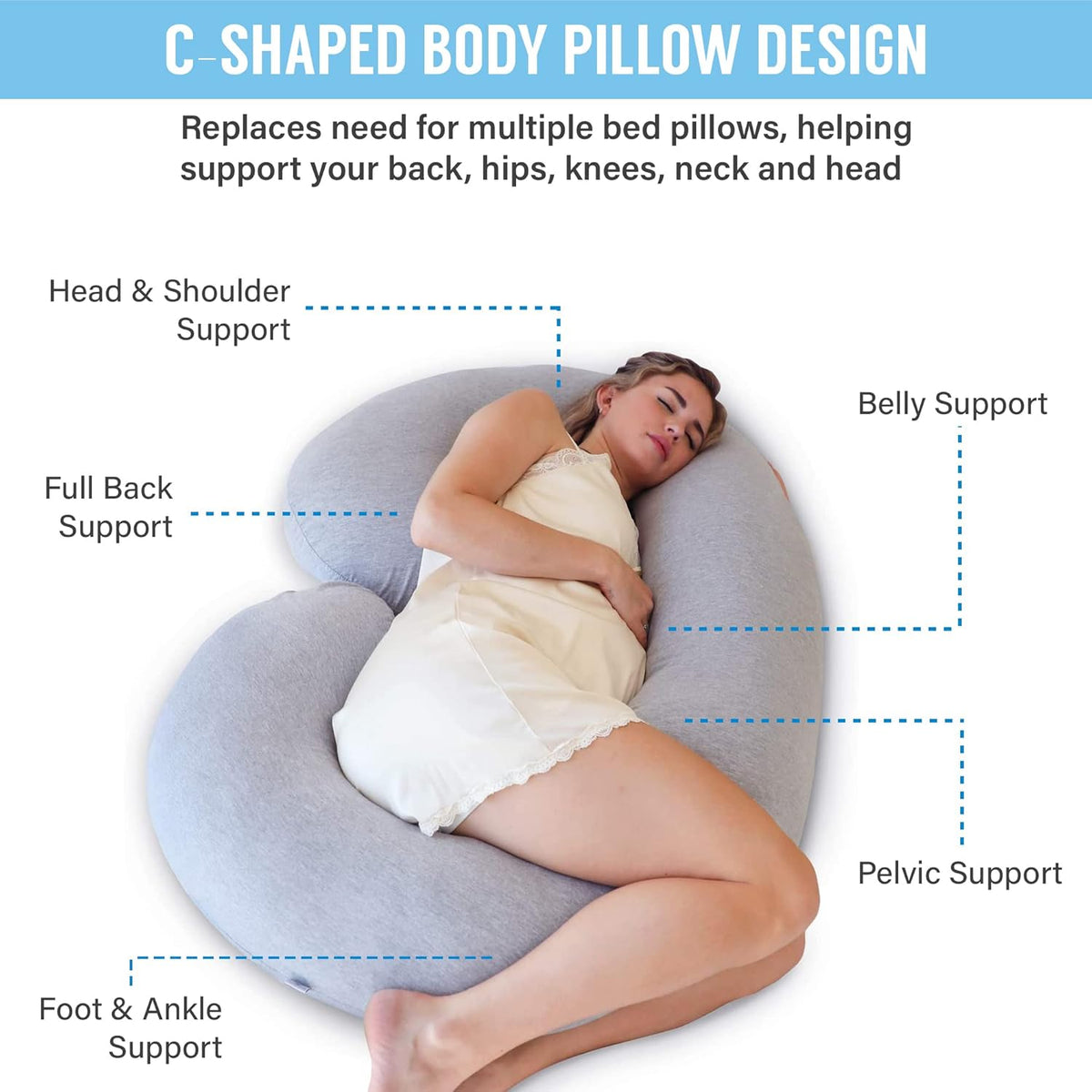 Belro C-shaped full body pregnancy pillow for comfortable support during sleep or relaxation.