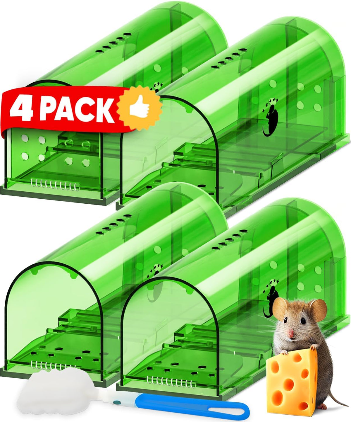 Belro 4-Pack mouse traps for home and outdoor pest control, featuring metal spring mechanisms to catch mice effectively.