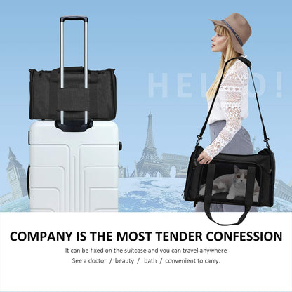 Belro dog carrier bag for small and medium pets up to 15 lbs, automotive-style pet carrier for cats and puppies.