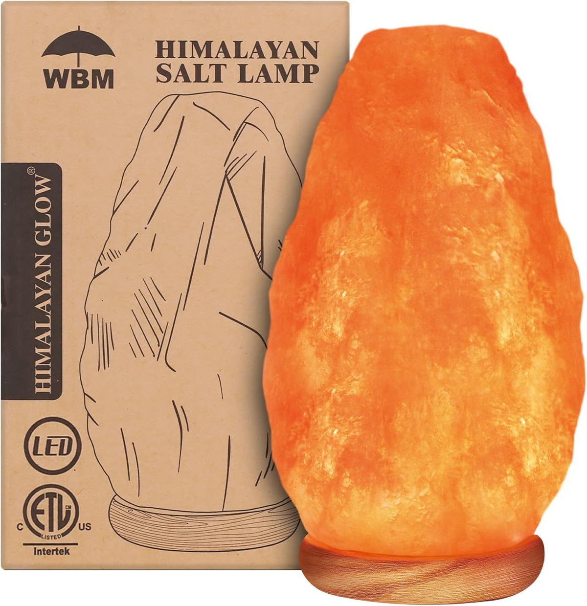 Belro Himalayan Salt Lamp glowing softly, showcasing its natural orange-pink crystal formation for health and beauty ambiance.