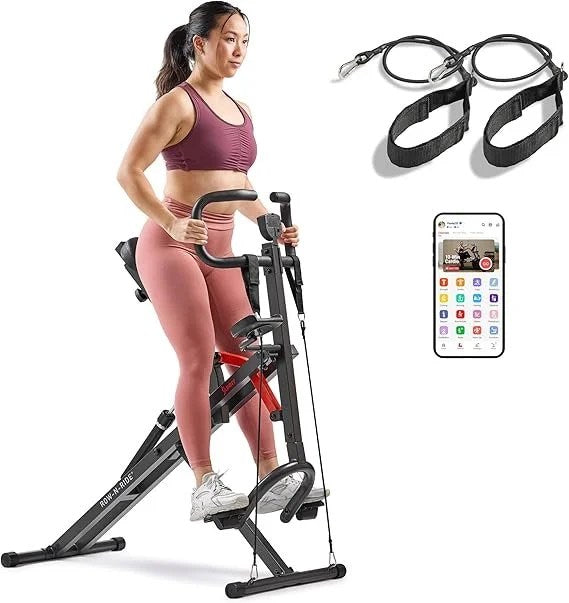 Casavibeo Sunny Health & Fitness Row-N-Ride PRO full body squat machine with resistance band for home cardio and ab workouts