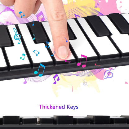 Belro portable piano keyboard roll-up laid out on a flat surface, showcasing its flexible electronic design and key layout.