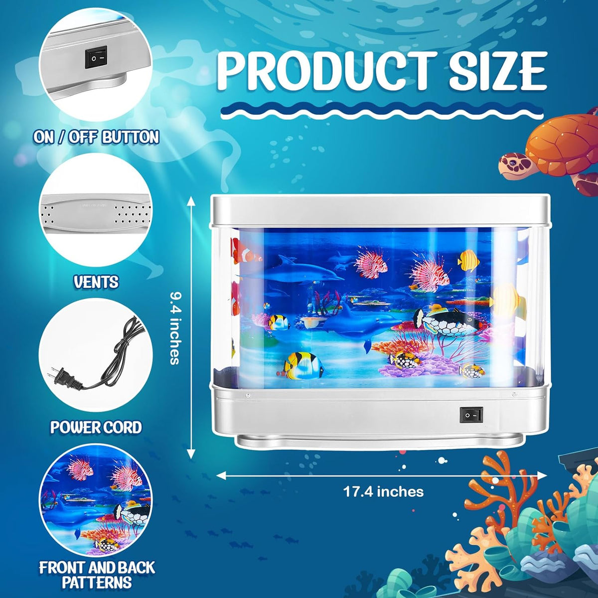 Belro fake fish tank aquarium for pets, realistic glass design with colorful aquatic decorations and fish replicas.