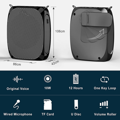 Belro personal voice amplifier for teachers and elderly, compact electronic audio device with microphone, lightweight design.