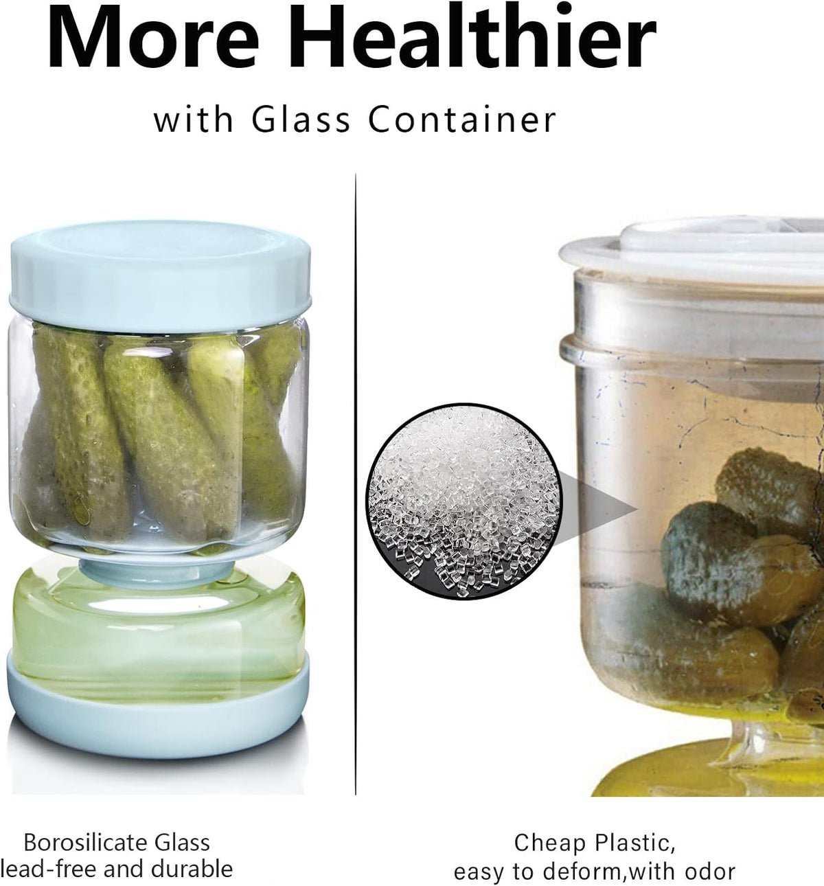 Belro glass pickle separator jar for kitchen and dining, designed to drain excess liquid from pickles efficiently.