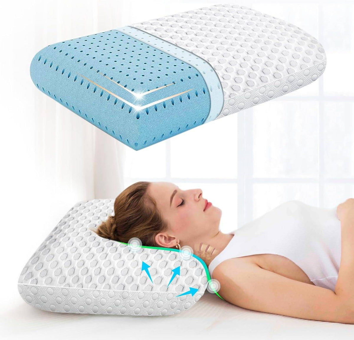 Belro cooling pillow with breathable fabric and ergonomic design, ideal for comfortable sleep and temperature regulation.