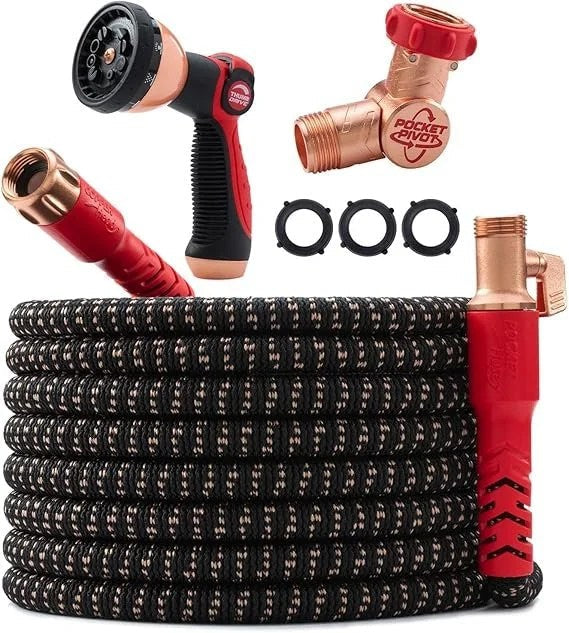 Casavibeo 100 ft expandable copper head garden hose with swivel, no-kink, anti-burst, and flexible tri-Tex tubing for easy watering.