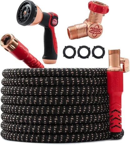 Casavibeo 100 ft expandable copper head garden hose with swivel, no-kink, anti-burst, and flexible tri-Tex tubing for easy watering.