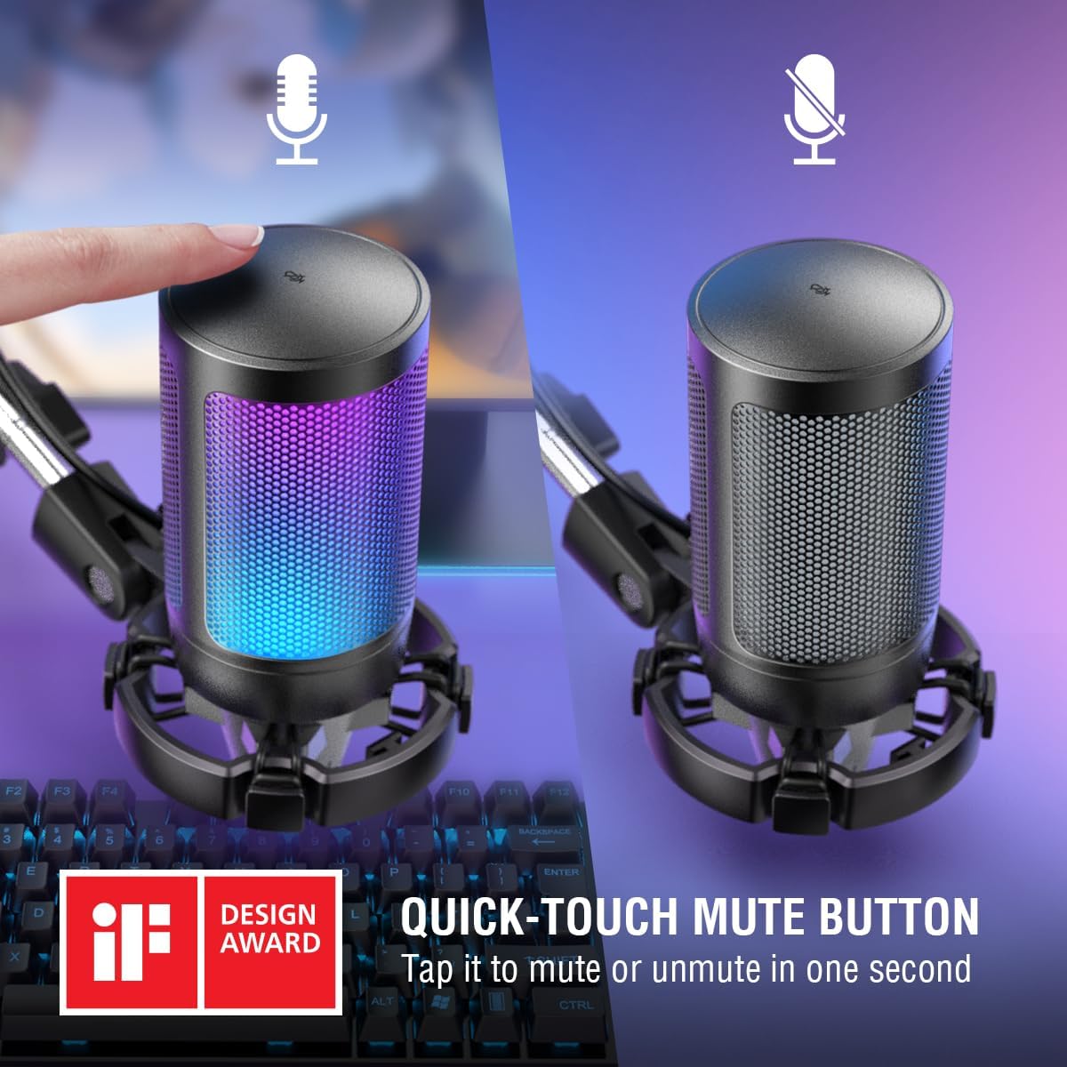 Belro gaming PC microphone condenser mic for podcasting and streaming, featuring professional audio quality and sleek design.