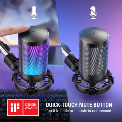 Belro gaming PC microphone condenser mic for podcasting and streaming, featuring professional audio quality and sleek design.