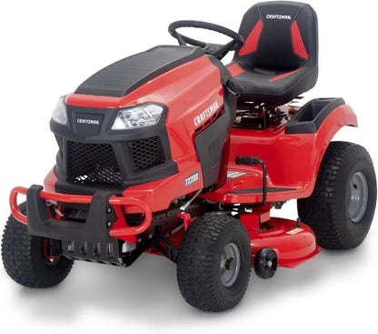 Casavibeo Craftsman T2200K 42-inch riding mower with 20 HP, 725cc engine and hydrostatic transmission, shown outdoors.