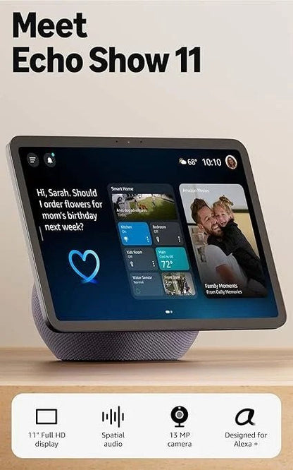 Casavibeo Amazon Echo Show 11 smart display with 11-inch full-HD screen and spatial audio in graphite color.