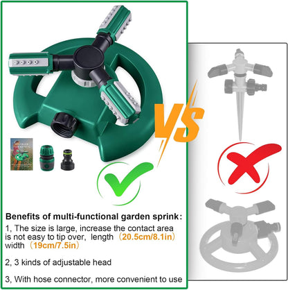 Belro garden lawn water sprinkler watering a lush green lawn outdoors in a home garden setting.