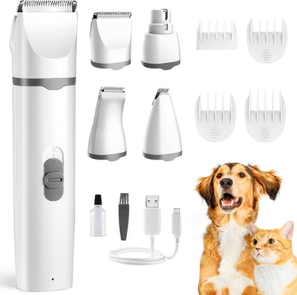 Belro dog grooming clippers kit with various hair accessories for grooming and trimming pets.