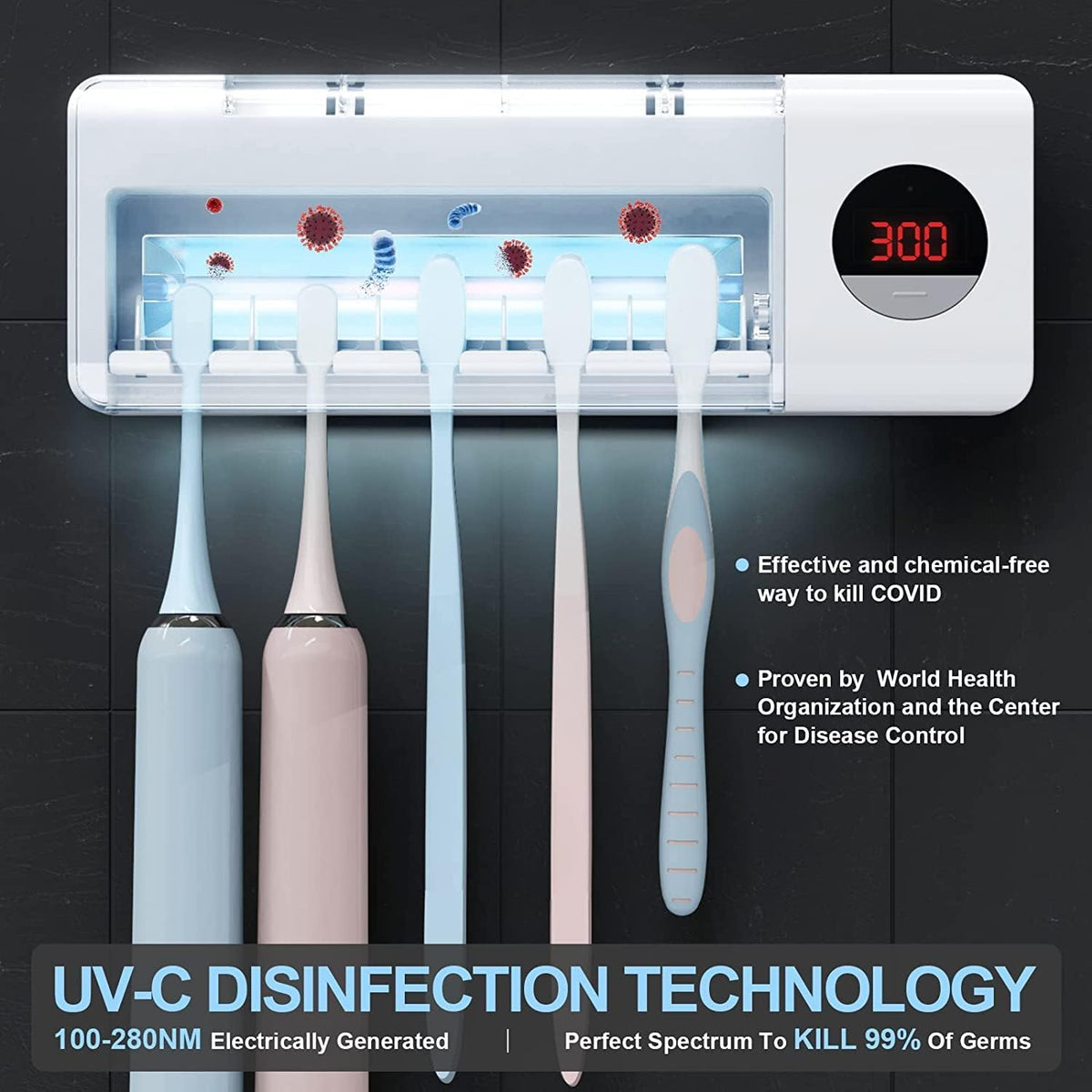 Belro antibacterial toothbrush sanitizer holder for oral care, with a sleek design for hygienic toothbrush storage