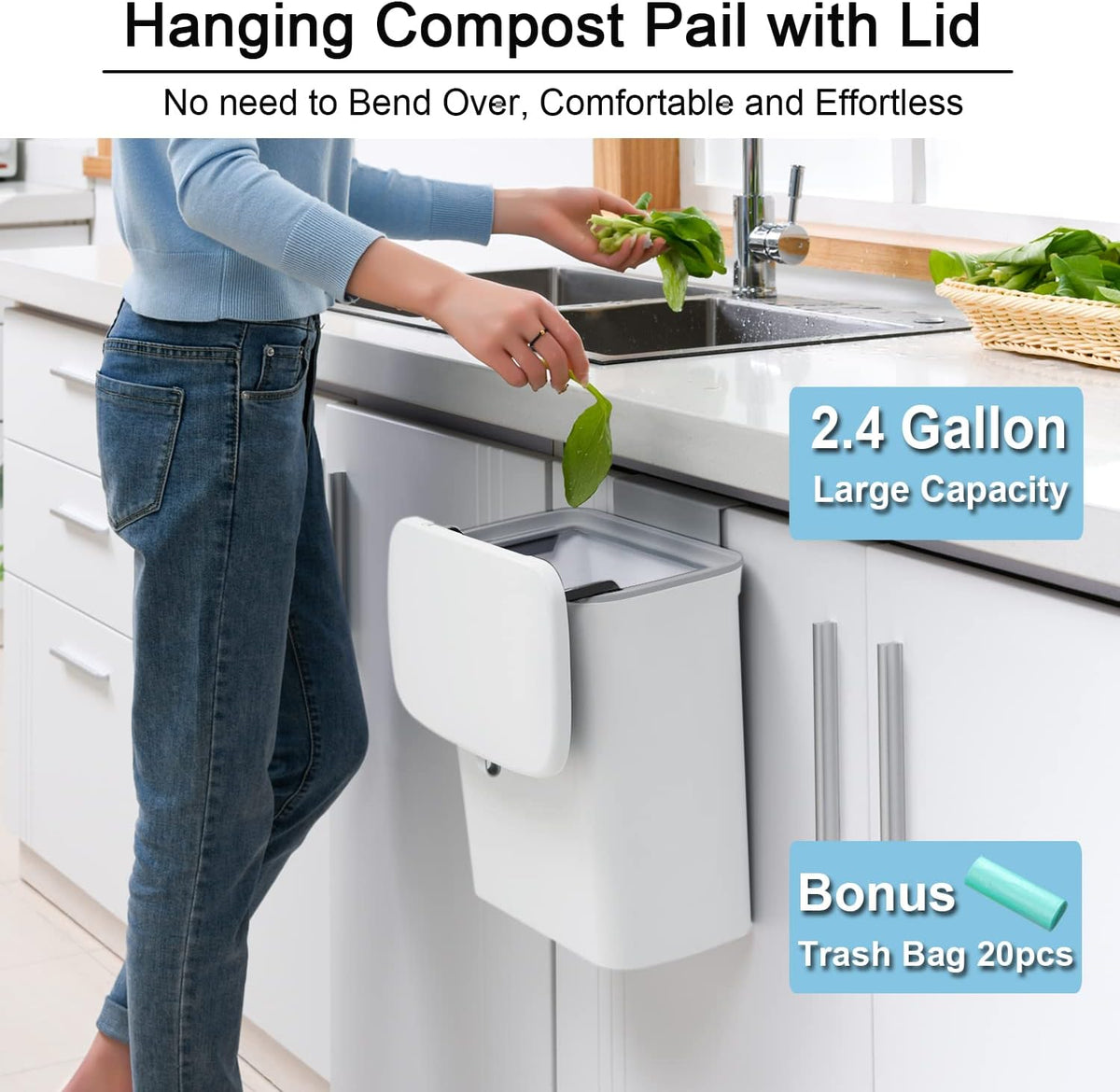 Belro 2.4-gallon kitchen compost bin for countertop or under sink, with a sleek design for eco-friendly food waste collection.