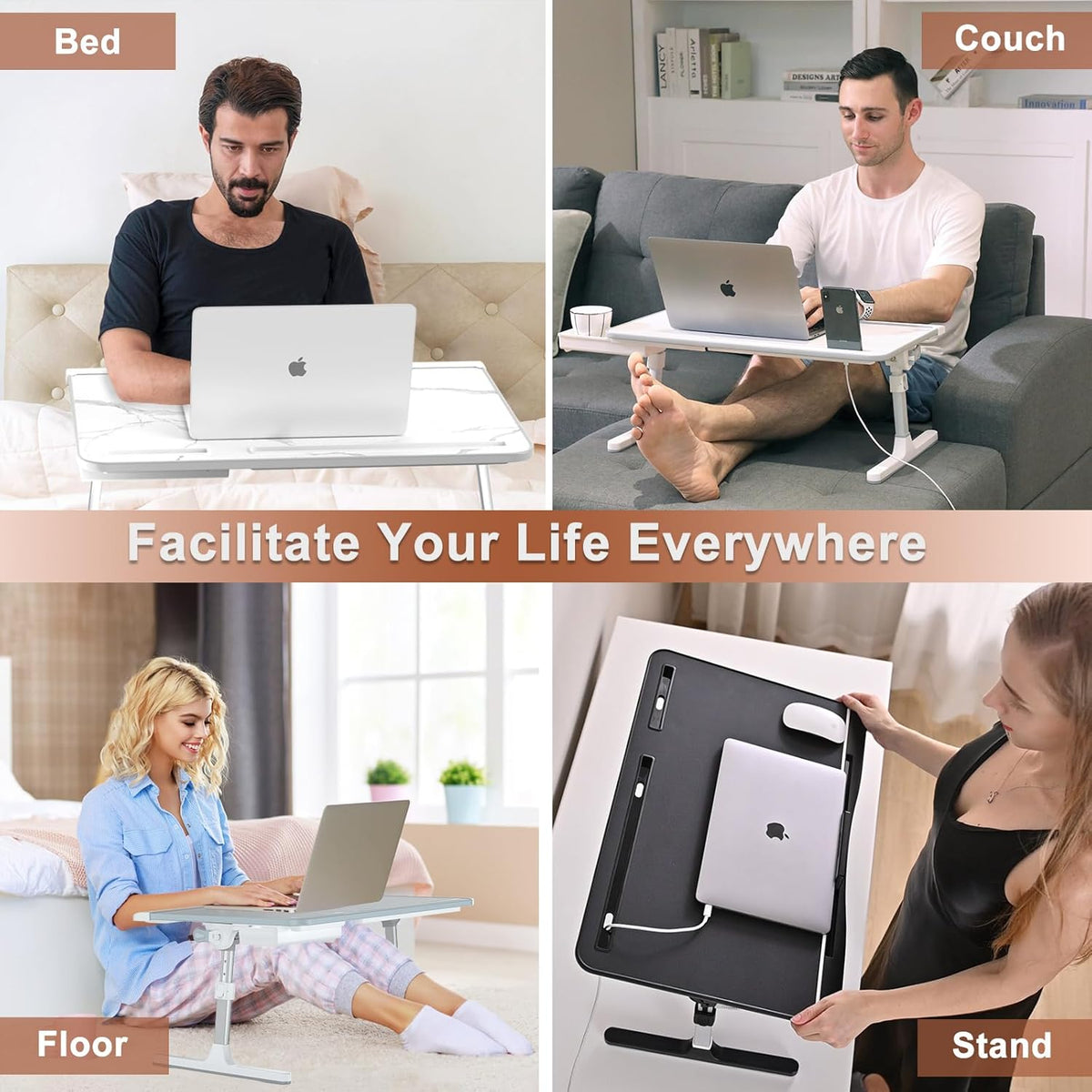 Belro adjustable laptop stand for bed, lightweight and portable, with a sturdy surface for comfortable working in bed or on the couch.