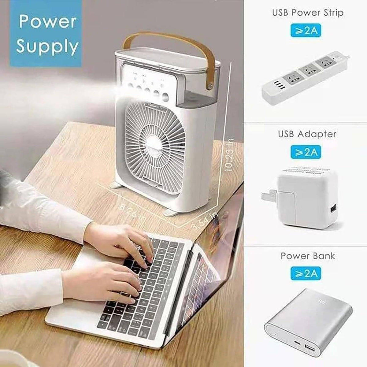 Belro desk fan with adjustable blades and control knob, compact design for home or office use.