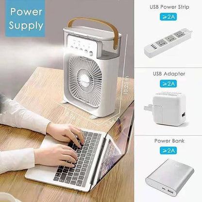 Belro desk fan with adjustable blades and control knob, compact design for home or office use.