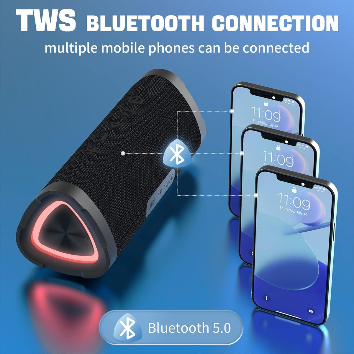 Belro portable Bluetooth wireless speaker in black with control buttons, compact design for portable audio enjoyment.