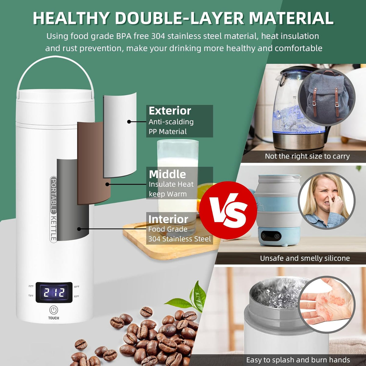 Belro portable electric travel kettle with stainless steel body and compact design, suitable for quick boiling on the go.
