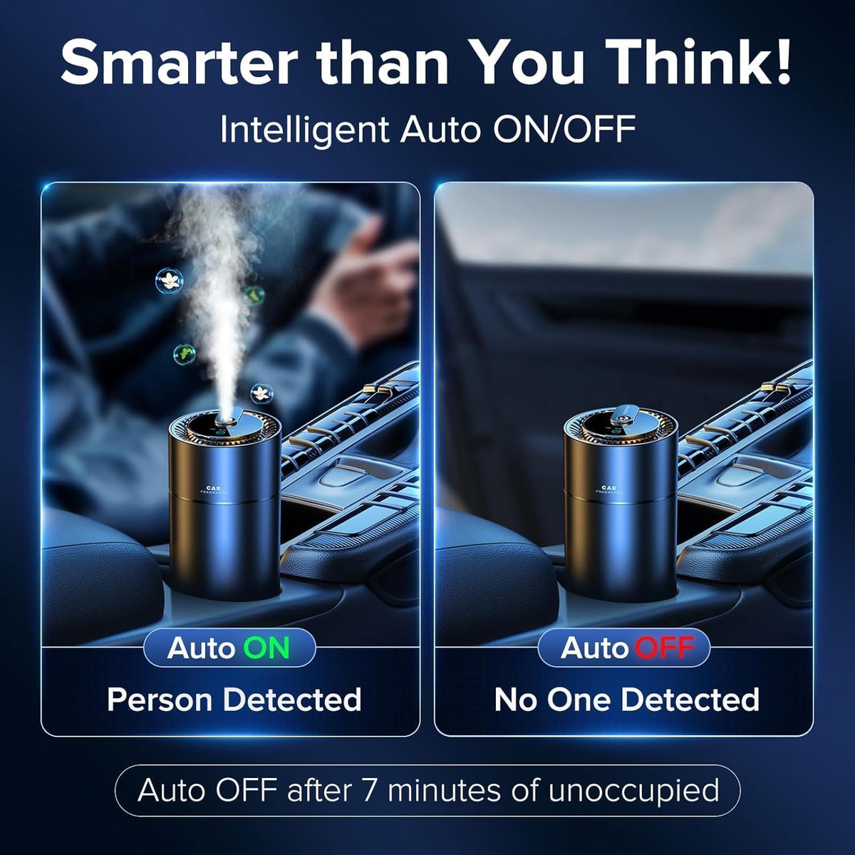Belro smart car air fresheners hanging from a rearview mirror, offering home and vehicle scent enhancement.
