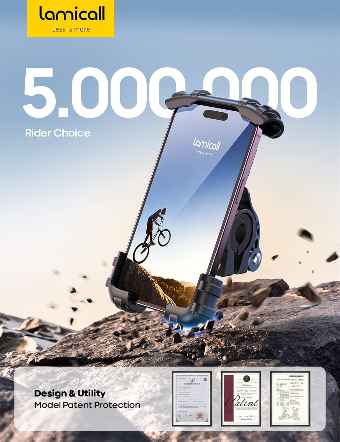 Belro motorcycle phone mount attached to handlebar, adjustable holder for smartphones, suitable for motorcycle riding.
