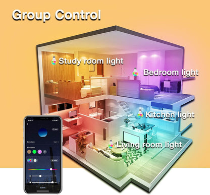 Belro WiFi LED smart light bulb installed in a modern ceiling fixture, showing customizable lighting options.