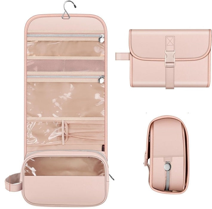 Belro hanging makeup organizer pouch with multiple compartments, ideal for travel and storage in bags and luggage.
