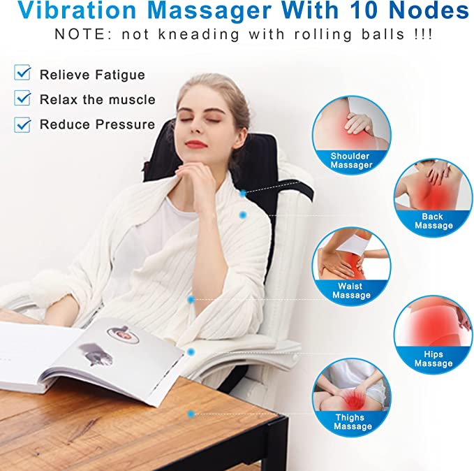 Belro premium massage chair pad attached to a car seat, offering targeted back and shoulder massage for health and relaxation.