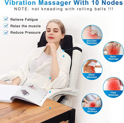 Belro premium massage chair pad attached to a car seat, offering targeted back and shoulder massage for health and relaxation.