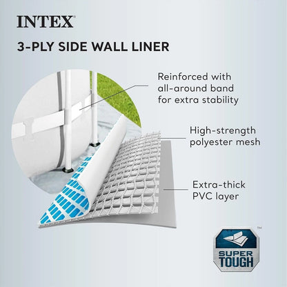 Intex Prism Frame 16x8-foot rectangular above ground pool set with frame, ladder, and pool cover for outdoor summer fun.