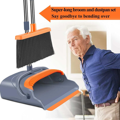 Belro self-cleaning broom and dustpan set with ergonomic handle and built-in cleaning mechanism for easy sweeping and disposal.