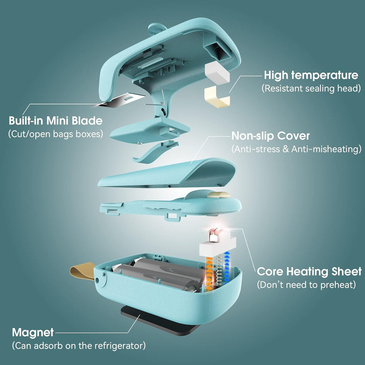 Belro handheld mini bag sealer for sealing plastic bags, compact and portable for kitchen storage.