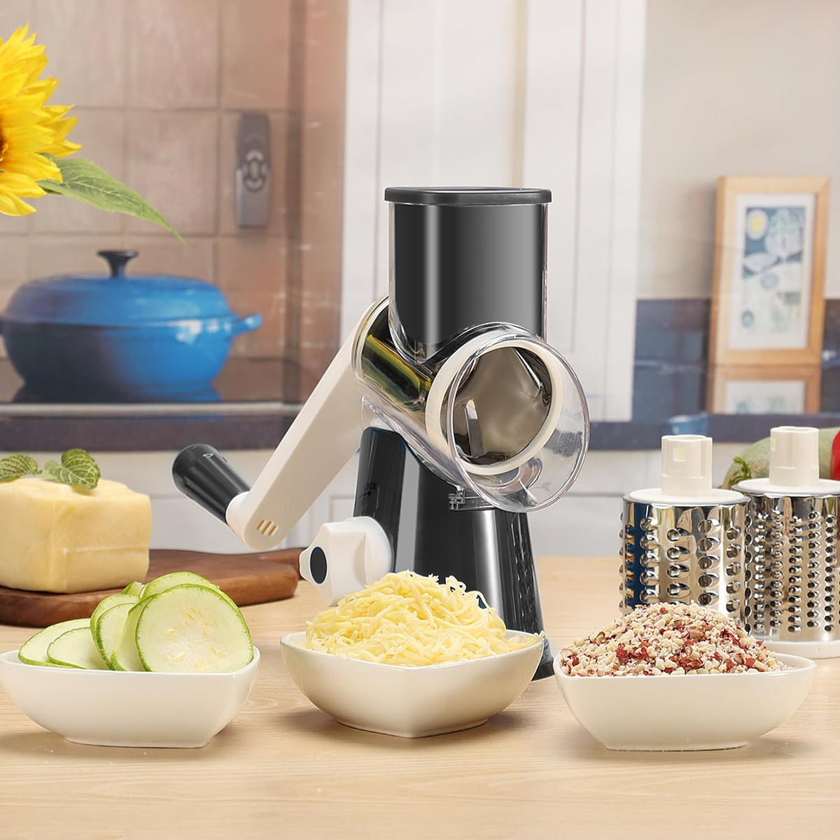 Belro rotary cheese and vegetable manual grater with stainless steel drum for efficient kitchen food prep.
