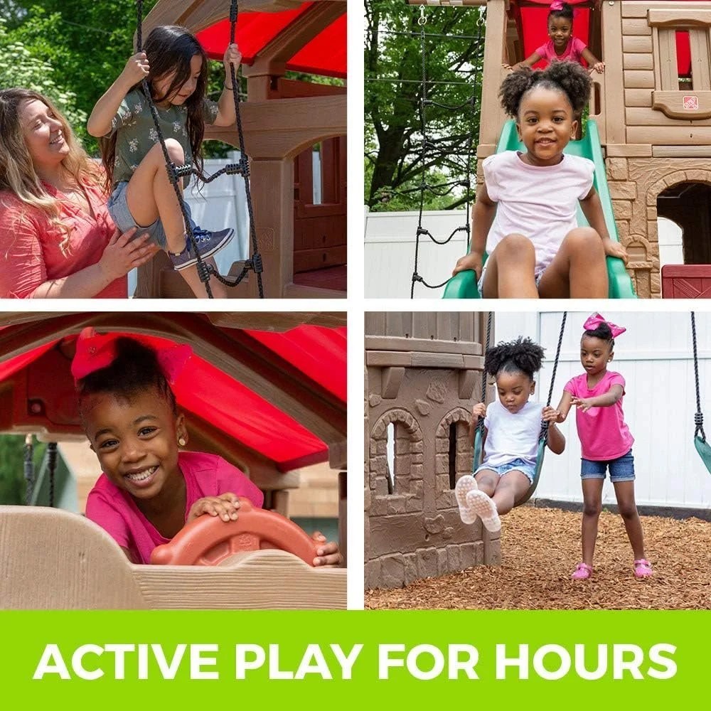 Casavibeo Step2 Naturally Playful Adventure Lodge Play Center with slides, climbing areas, and play features for kids' outdoor fun.