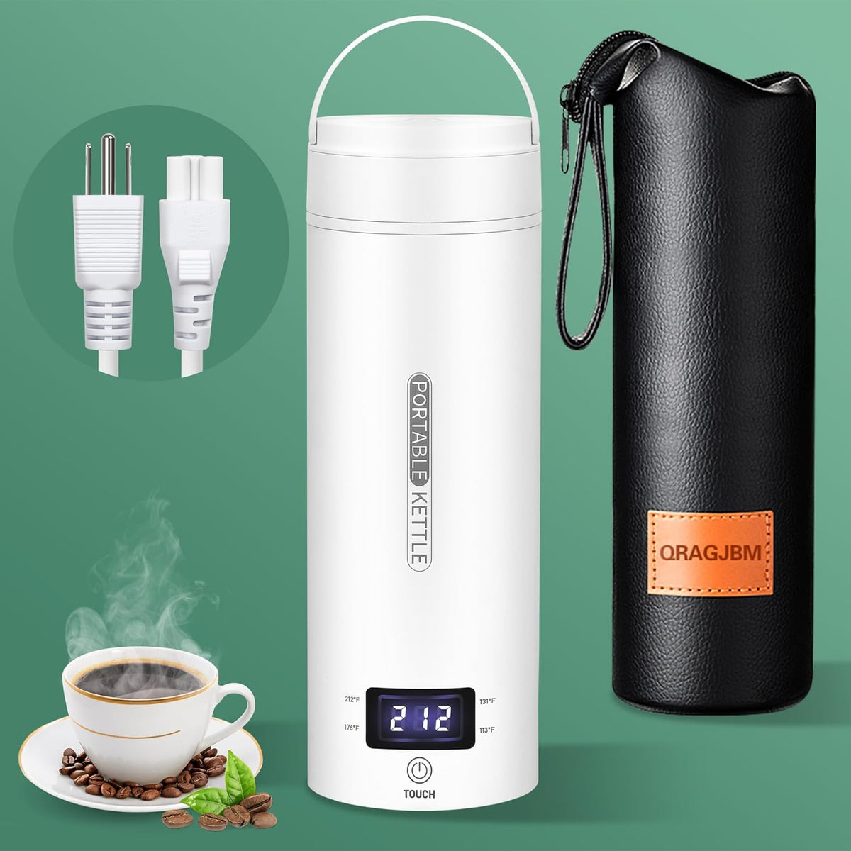 Belro portable electric travel kettle with stainless steel body and digital control panel, compact for easy travel use.