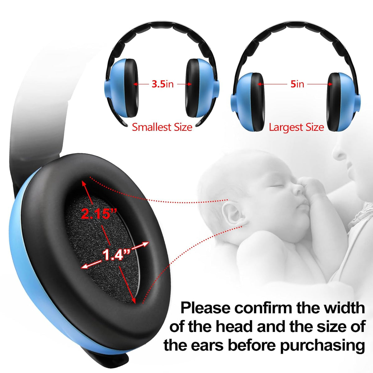 Belro baby ear protection muffs for noise reduction, soft adjustable headband, designed for infants and young children.