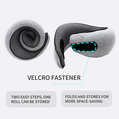 Belro ergonomic travel neck pillow made of memory foam, providing comfortable support for airplane and car travel.